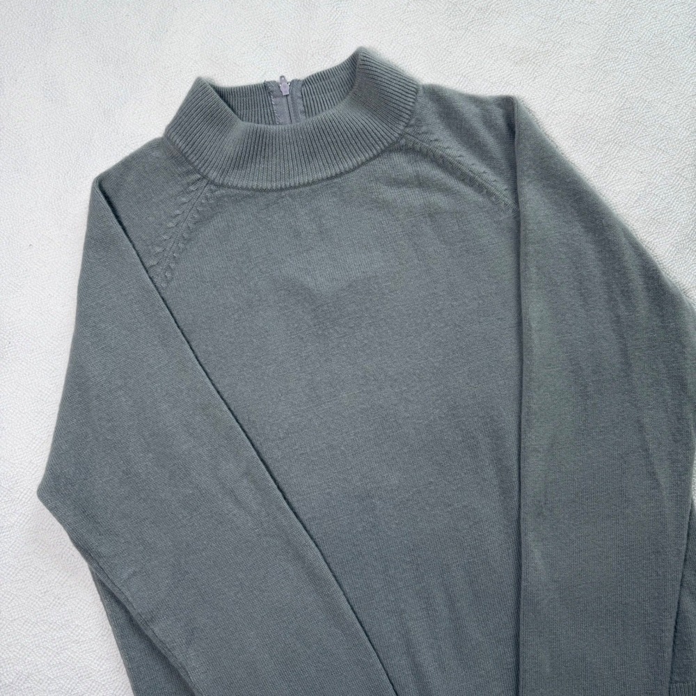 Laura Daniels Petite Womens Mock Neck Back Zip Raglan Sweater Sage Green Medium